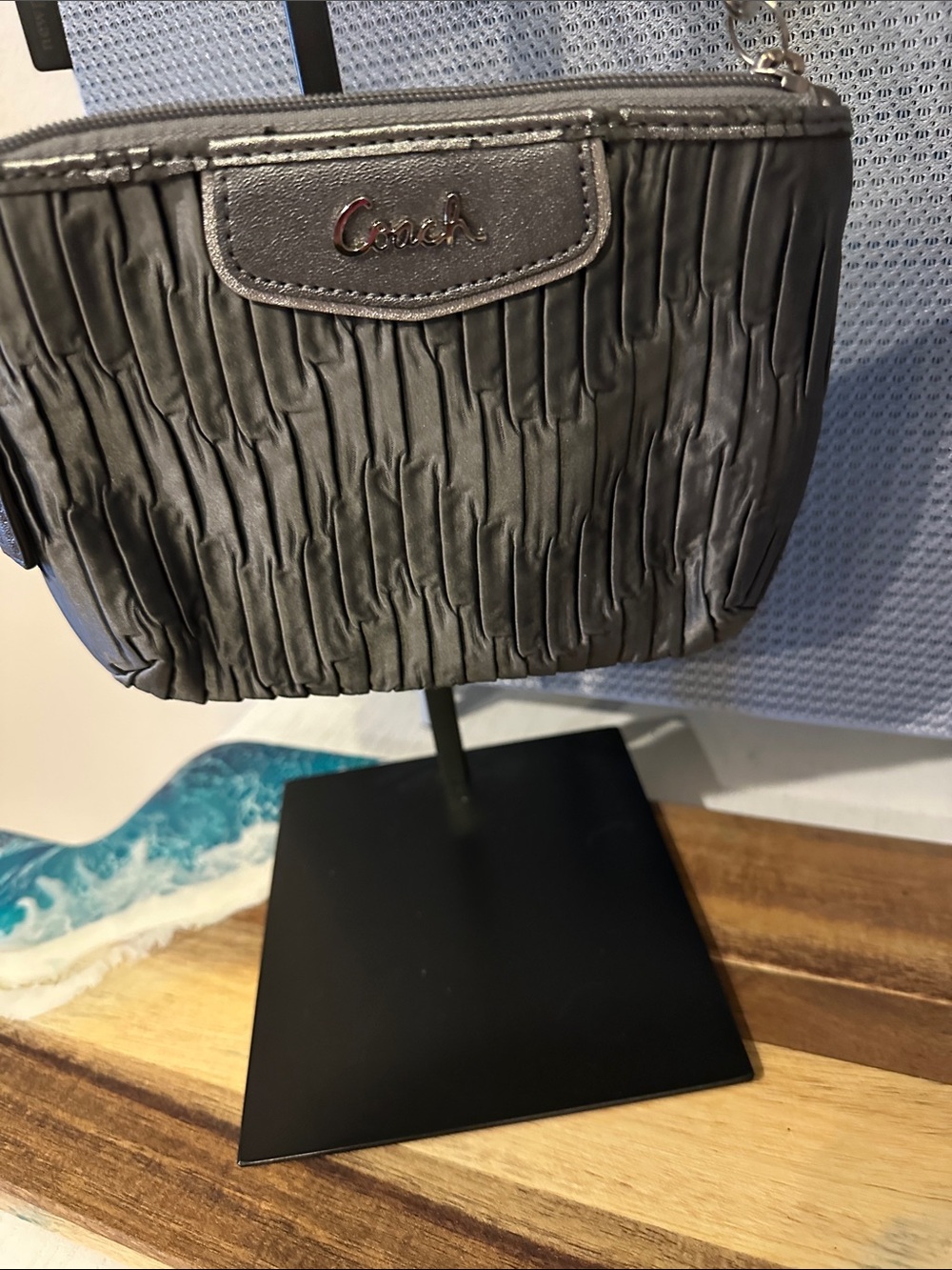 Coach Metallic Gray Ruched Cosmetic Wristlet
